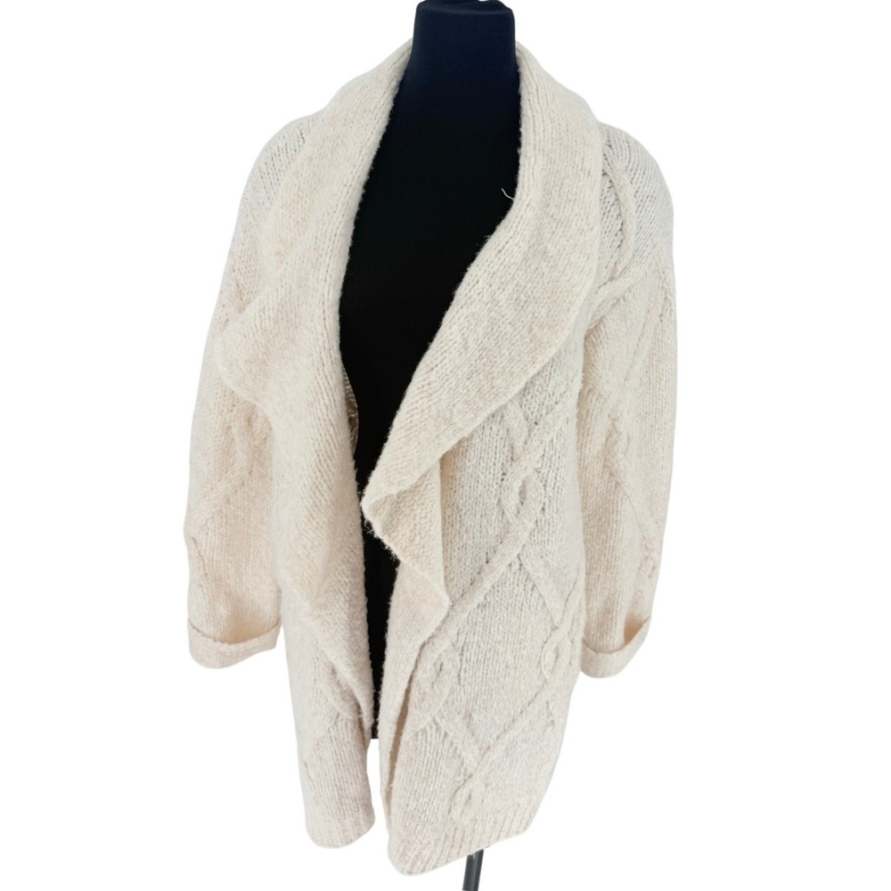 Anthropologie Womens Chunky Cable Knit Cream Cardigan Sweater Size S Coastal